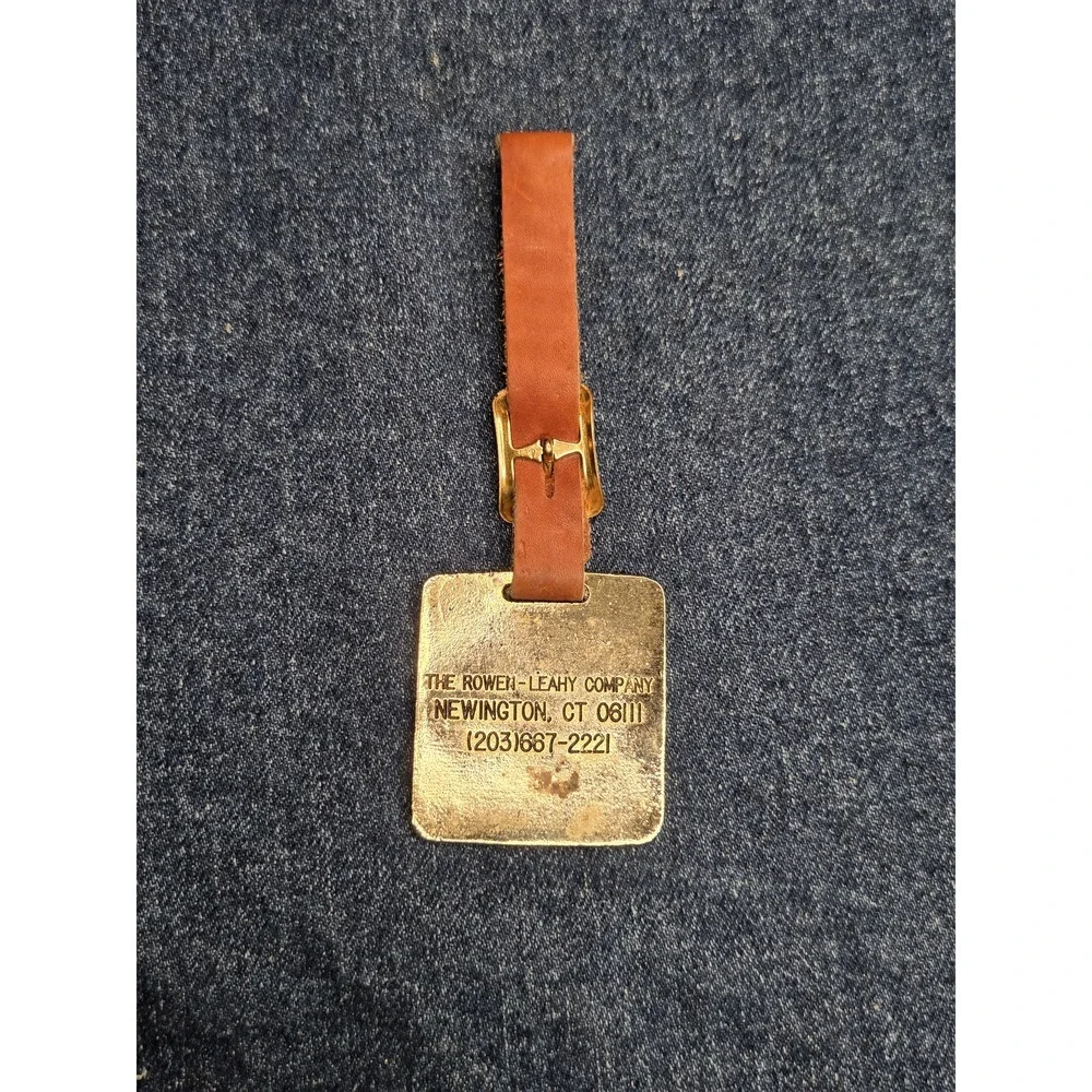 Koehring Excavator Brass and Leather Fob Suitcase Strap